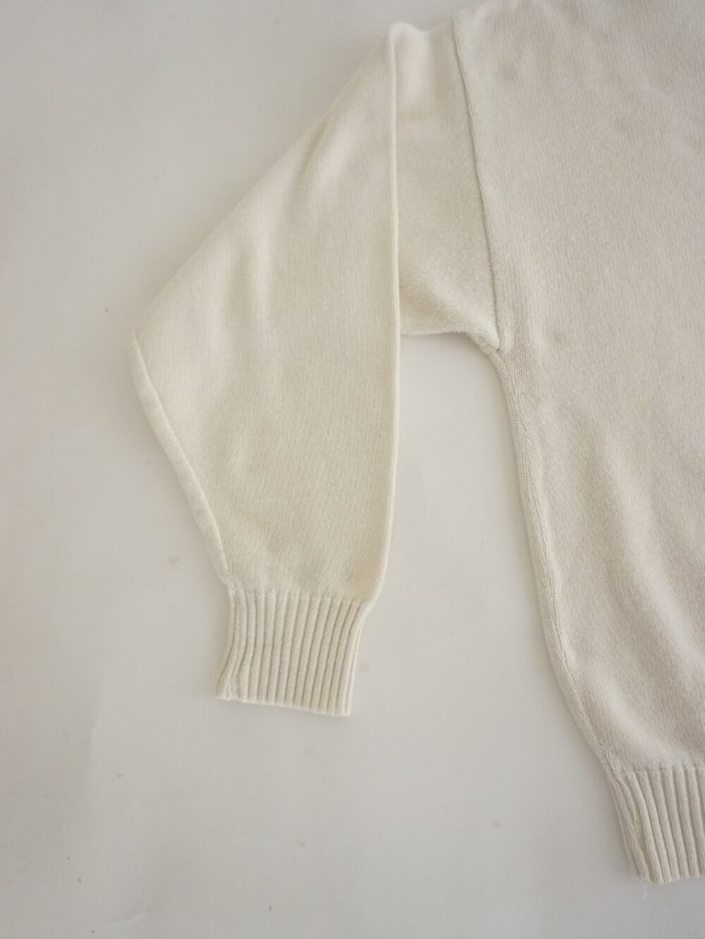 Vintage Classics Cream Solid Knit Minimal Ribbed Hem Crew Neck Sweater Cotton M - Picture 7 of 10